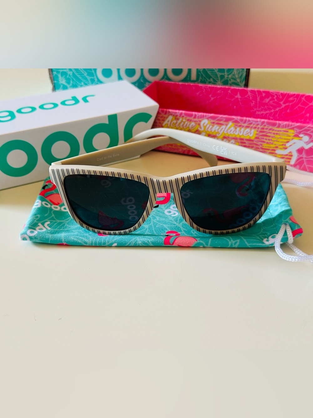 Goodr OG Cream Striped Sunglasses - Clad to the Bone - NIB